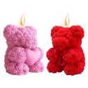 Rose Teddy Bear Candle MINI 2 Pieces, Decorative Candles Made from Soy Beeswax, Natural and Fragrant, Handmade Candles, Vanilla Scent, Coconut Scent (2PCS Rose Teddy Bear Candles Set)