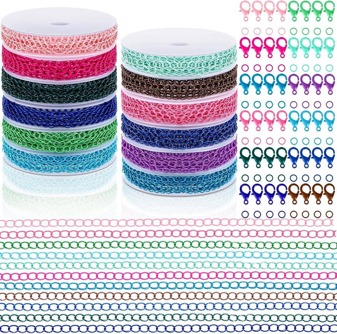 12 Rolls 120 Feet 4 mm Jewelry Making Chains Necklace Chains Jewelry Making Supplies Jewelry Chain Link Cable Chain Roll with 120 Lobster Clasps 50 Jump Rings for DIY Earring Bracelet, 12 Colors