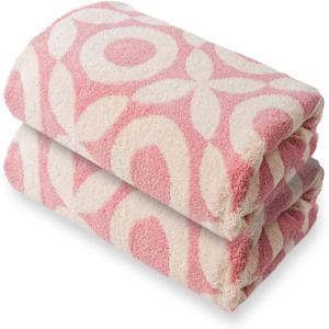 Lyntrique Pink Bath Towels - Set of 2 Made Cotton 27x55 Inches Highly Absorbent for Bathroom (XO)