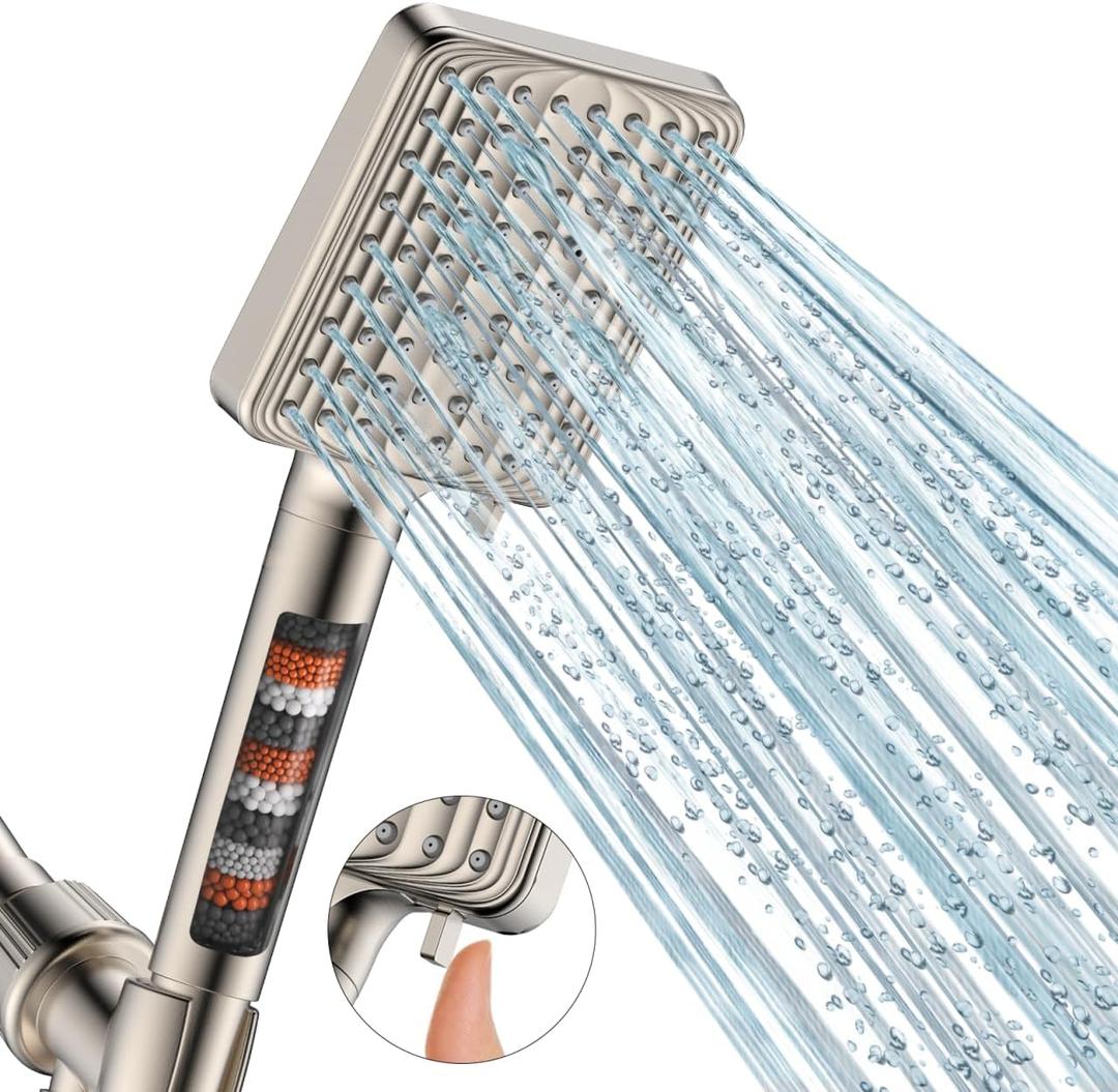 Filtered Shower Head - 6 Modes High Pressure Handheld Shower Head with Filter Mineral Beads, Detachable Handheld Showerhead Set with Stainless Steel Hose and Shower Arm Bracket (Brushed Nickel) Filtered Shower Head - 6 Modes High Pressure Handheld Shower Head with Filter Mineral Beads, Detachable Handheld Showerhead Set with Stainless Steel Hose and Shower Arm Bracket (Brushed Nickel)
