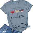 Patriotic Shirts for Women Red White and Blue Sequins Tshirt American Flag Tops USA Star Stripes Short Sleeve Tee M