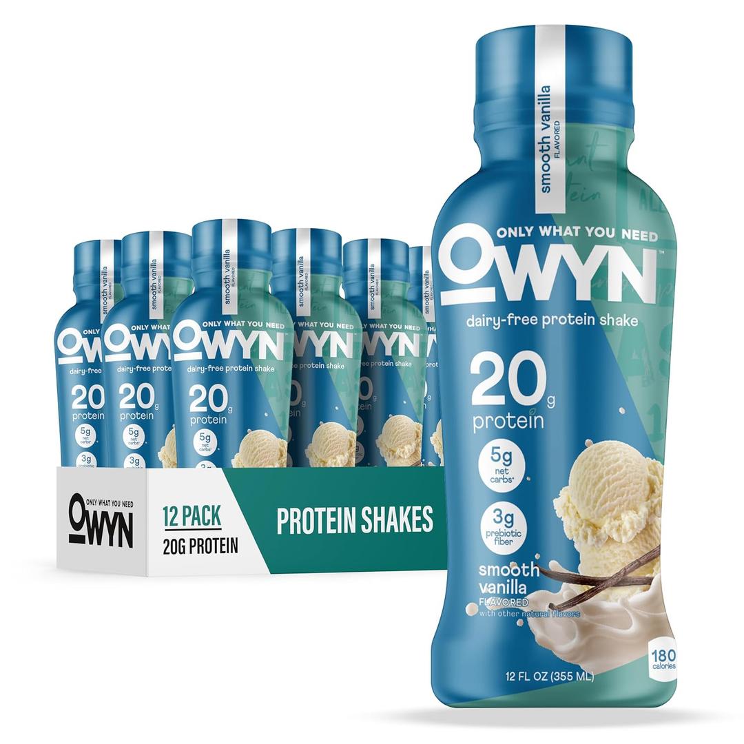 OWYN Only What You Need Smooth Vanilla Flavored Protein Shake, 20g Protein, 4g Sugar, 3g Fiber, Dairy Free, Plant Based Protein Drink 12 Count