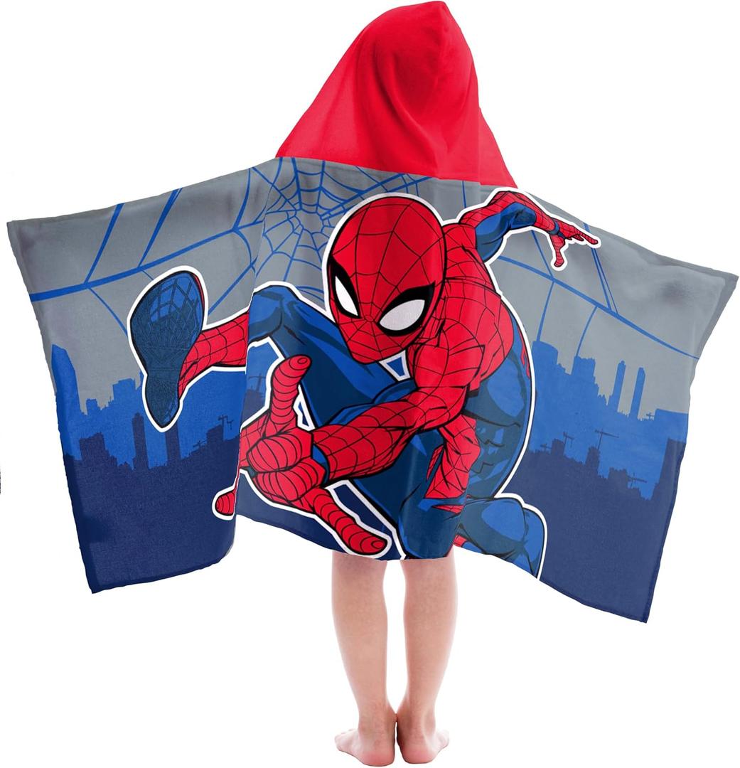 Jay Franco Hooded Bath and Beach Towel  Soft & Cozy 22" x 51" Kids' Cotton Pool Towel, Multicolored - Spiderman