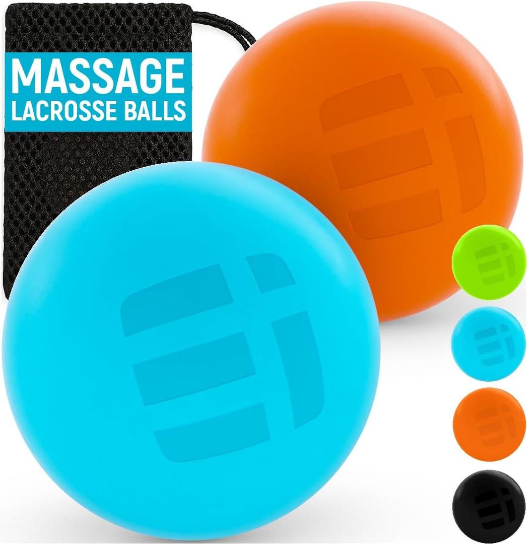 Massage Lacrosse Balls for Myofascial Release, Trigger Point Therapy Ball Set, Foot Massage Ball Roller for Plantar Fasciitis, Yoga Deep Tissue, Physical Therapy Balls Hard Rubber 2 pack (Blue/Orange) (Electric Blue and Zesty Orange)