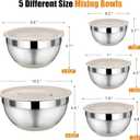 P&P CHEF Mixing Bowl with Lid Set, 5 Piece Stainless Steel Mixing Nesting Bowls for Salad Storage, 3 Grater Attachments & Non-Slip Bottoms, Size 1/1.5/2 / 2.6/4.6 QT, Khaki