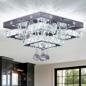 CXGLEAMING 11.8" Modern Crystal Chandelier LED Ceiling Light Fixture Suitable for Kitchen Corridor Hallway Bedroom Bathroom Dining Room 4 Petals/Raindrop Ball Square Wall Switch White Light