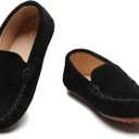 DADAWEN Toddler Little Kid Boys Girls Soft Suede Leather Slip On Flat Boat Dress Shoes Wedding Church Oxford Shoes Loafers (Black)