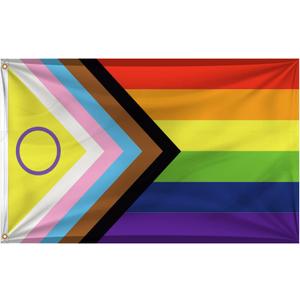 New Progress Pride Flag 4x6 Ft Outdoor, LGBTQ Support Gay Pride Progress Flags, Premium Inclusive Bisexual Rainbow Flag with 2 Brass Grommets