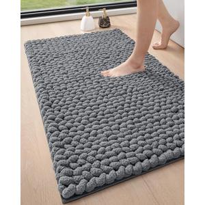 DEXI Bathroom Rugs, Chenille Super Absorbent Bathroom Mats, Non Slip Washable Bath Rug, Luxury Soft Plush Bathmat for Tub, Shower, Bathroom Floor, 24"x43", Dark Grey