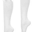 Teaaha White Knee High Socks with Bow, Women's Soft Solid Lace Thigh High Stocks Cotton Sock Lovely and Cute Lace Ruffle Bow Girls Princess Sock over the Knee Tube Socks Thigh Stockings, One Size