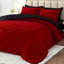 MUXHOMO 7 Pieces Full Comforter Set, Reversible Bed in a Bag Full Size, All Season Bedding Set with Comforter, Flat Sheet, Fitted Sheet, Pillowcases & Shams, Red & Black (Full (82"x86"))