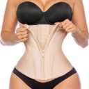 YIANNA Waist Trainer for Women Latex Underbust Tummy Control Waist Cincher Corset Hourglass Body Shaper Zipper and Hooks (Large, Beige)