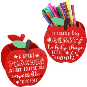 Fuutreo 2 Pack Teacher Appreciation Gifts Teacher Pencil Holder Gift for Table Centerpieces Decorations Thank You Apple Wooden Pencil Holder End of Year Gifts for Classroom School(Vivid)