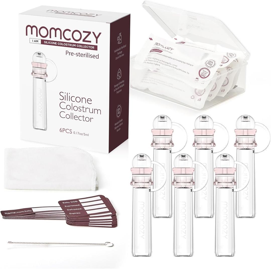 Momcozy Colostrum Collector Reusable Breast Milk Collector with Storage Case and Cotton Wipe, Portable Colostrum Container BPA Free, Multi-Use Collector 5ml-6pcs (6 Count (Pack of 1))