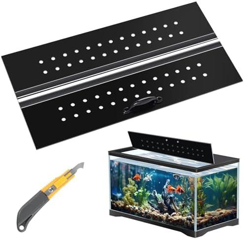 Sieral Aquarium Polycarbonate Canopy Set 35.13 x 17.13 x 0.12 Inch for 50/65/84 Gallon Without Center Brace Aquariums Cover Fish Tank Lid with a Hook Knife, Breathable Hole, Handle(Black) 