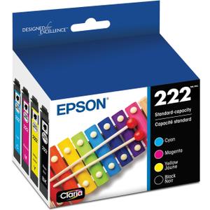 EPSON 222 Claria Ink Standard Capacity Black & Color Cartridge Combo Pack (T222120-BCS) Works with Work Force WF-2960, Expression XP-5200, 4 Count