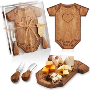 Ziliny 2 Set Baby Shower Gifts for Guests Clothing Mini Charcuterie Board with Knives Forks Gift Boxes Shaped Cheese Board Party Favors Baby Shower Game Prizes Gender Reveal Favors (Acacia Color)