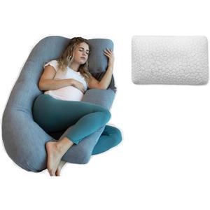 Pharmedoc Pregnancy Pillow U Shape Cooling Cover Grey & Adjustable Bed Pillow