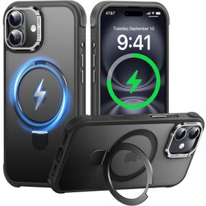 Case for iPhone 16 Plus, with Invisible Magnetic Stand, Mil-Grade Drop Protection, Non-Slip, Anti Fingerprint Anti Scratch, Shockproof Matte Phone Case (Black)