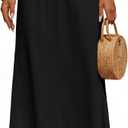 Women's Linen Maxi Skirt Drawstring Back Slit Elastic High Waisted Flowy 2026 Summer White Long Skirts for Women (Medium, Black)