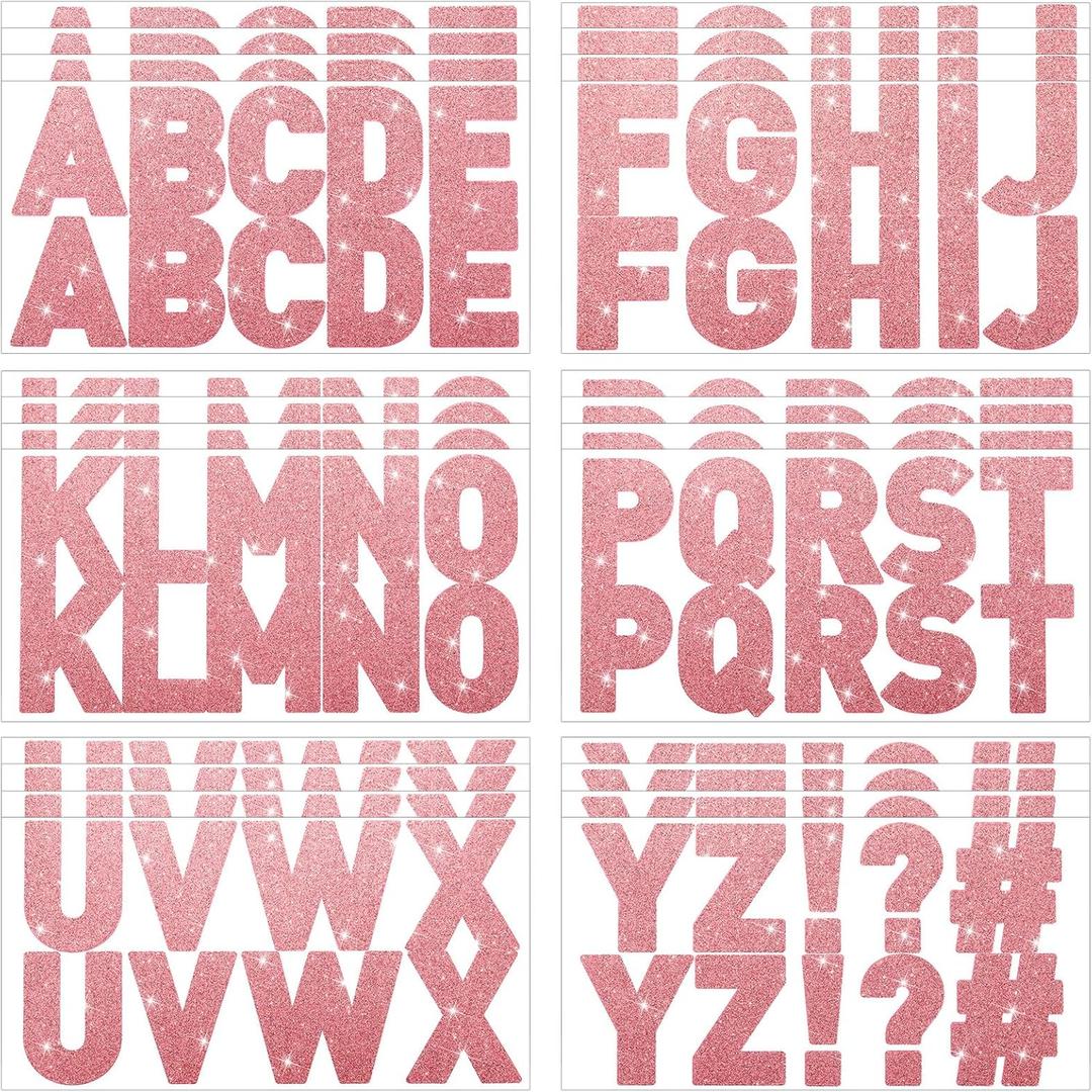 Harloon 232 Pcs 24 Sheets Large Glitter Letter Stickers Big Font Alphabet Letter Self Adhesive Letters Kit Mailbox Stickers for Mailbox Bulletin Boards Classroom Home(Pink,4 Inch)