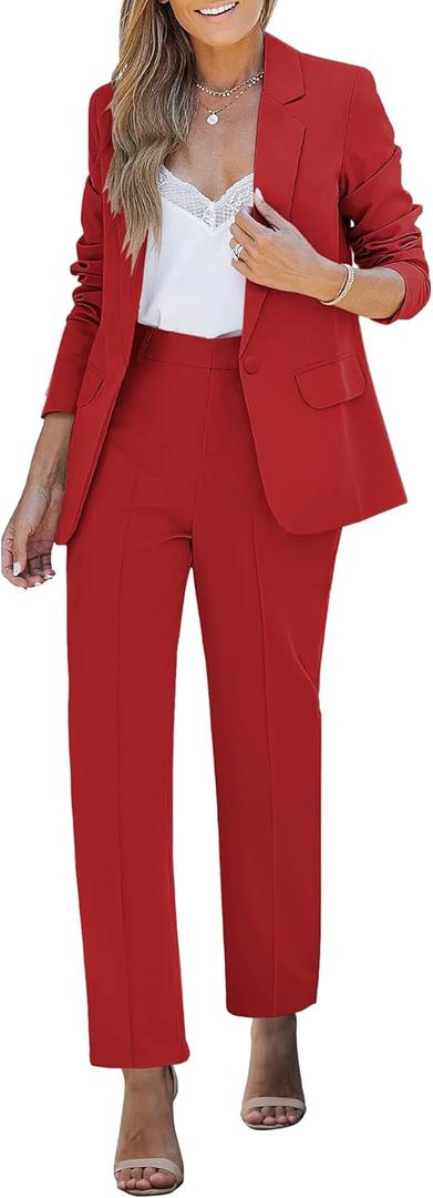 luvamia Women's Two Piece Sets Pants Suits Dressy Business Casual Outfits Professional Blazer Pantsuits Set Work Office (XX-Large, Red)