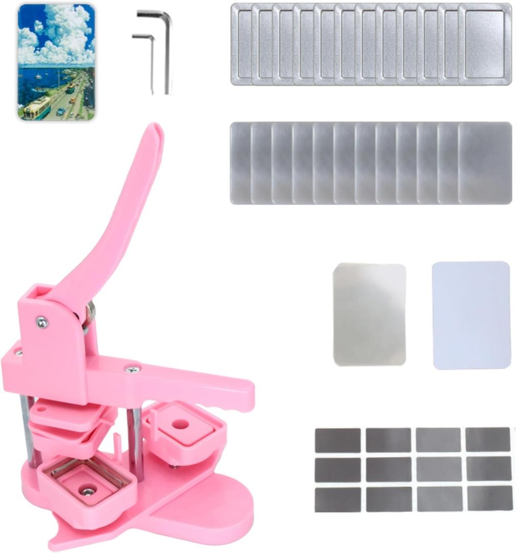 Fridge Magnet Button Maker Machine, 60 * 40mm/1.57 * 2.36 inch Square-Shaped Pin Maker Machine for Refrigerator Magnet, DIY Square Button Press Machine with 100 Pcs Supplies.