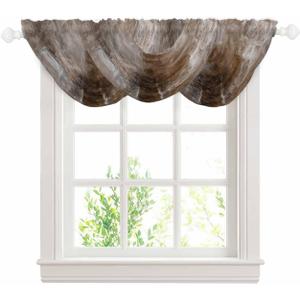 Drak Brown Waterfall Valance Curtains for Window, Brown Grey Ombre Sheer Valances Rod Pocket, Oil Modern Painting Voile Topper Swag Curtain for Living Room, Kitchen 38.5" W x 47.2" L, 3 Panel