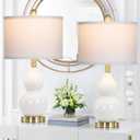 Double Gourd Ceramic Table Lamps Set of 2, Modern White Bedside Lamps for Night Stand, Contemporary Nightstand Lamps for Bedroom Living Room (Bulb Included)