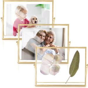 AceList 8x10 Picture Frame Set of 3 for 6x8 Photo - Gold Metal Floating Photo Frame with Glass Cover - 8x10 Frame Gold Picture Frame - Floating Frame for Tabletop Display Horizontally