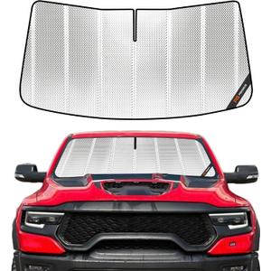 Windshield Sun Shade for Ram 1500 2019-2025 with 10 Inch Wide Sensor. Full Coverage Rearview Mirror Shade for Ultimate Protection
