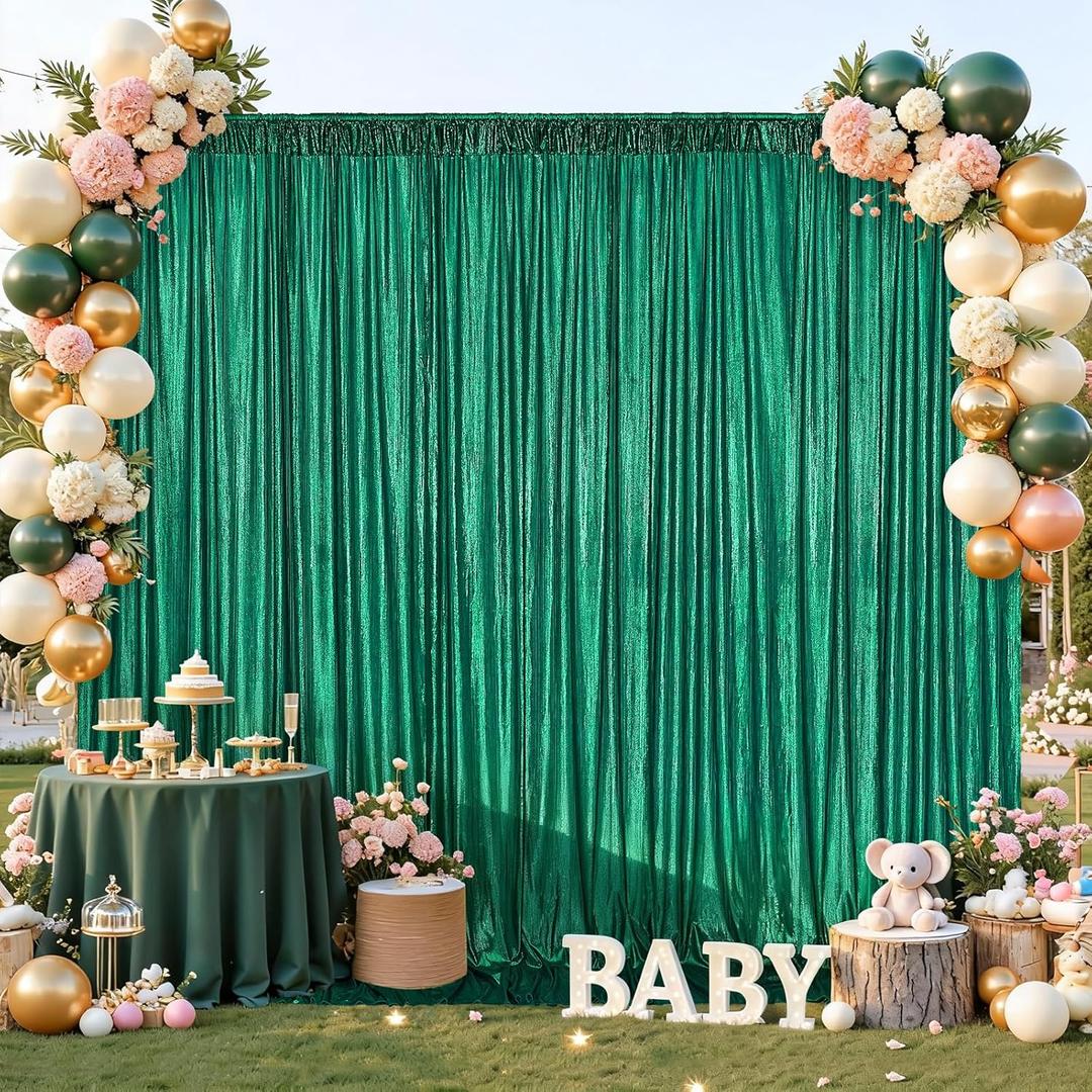 Christmas Backdrop for Photography - 2 Panels 4.8x8FT Emerald Green Backdrop Curtains Shimmer Drapes for Photography Birthdays Weddings Graduations