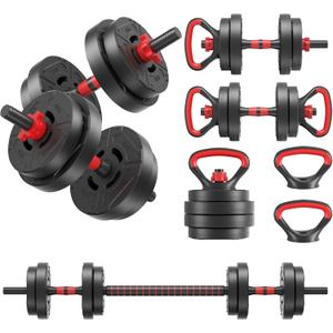 Fitvids Multi-Functional Changeable Dumbbell and Barbell Kettlebell Set with Adjustable Weights, 40LBS, 4 In 1