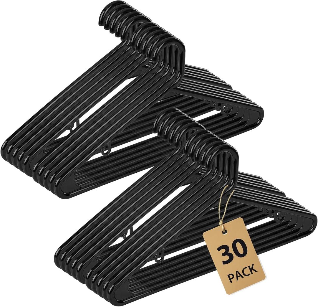 Heavy Duty Plastic Hangers – Super Thick & Reinforced with 20lb Capacity for Coats, Jackets, Pants – Durable Non-Slip Closet Hangers for Heavy Clothing (Black, 30 Pack)
