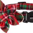 ADOGGYGO Christmas Dog Collar with Detachable Floral, Adjustable Red Green Plaid Christmas Floral Collars for Large Dogs (Large)