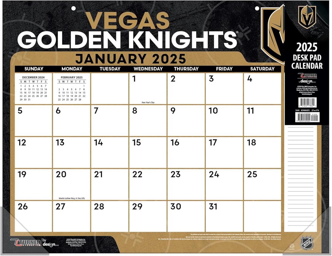 TURNER SPORTS Vegas Golden Knights 2025 22x17 Desk Calendar (25998061575)