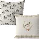 Mallard Duck Pillow Covers 18x18, Mallard Duck Nursery Decor, Farmhouse Beige Gingham Bow Farm Animal Decorative Throw Pillow Covers for Home Living Room Kids Bedroom Sofa Couch Set of 2