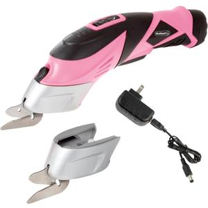 Cordless Electric Scissors with Two Blades – Fabric, Leather, Carpet, Cardboard and Box Cutter – 3.6V Lithium-Ion Rechargeable Battery by Stalwart (Pink)
