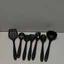 P&P CHEF Silicone Cooking Utensils Set of 7, Heat-proof Kitchen Utensils Set for Nonstick Cookware, Non-stick Spatula, Slotted Turner, Soup Ladle, Pasta Server, Spoon for Cooking Serving - Black