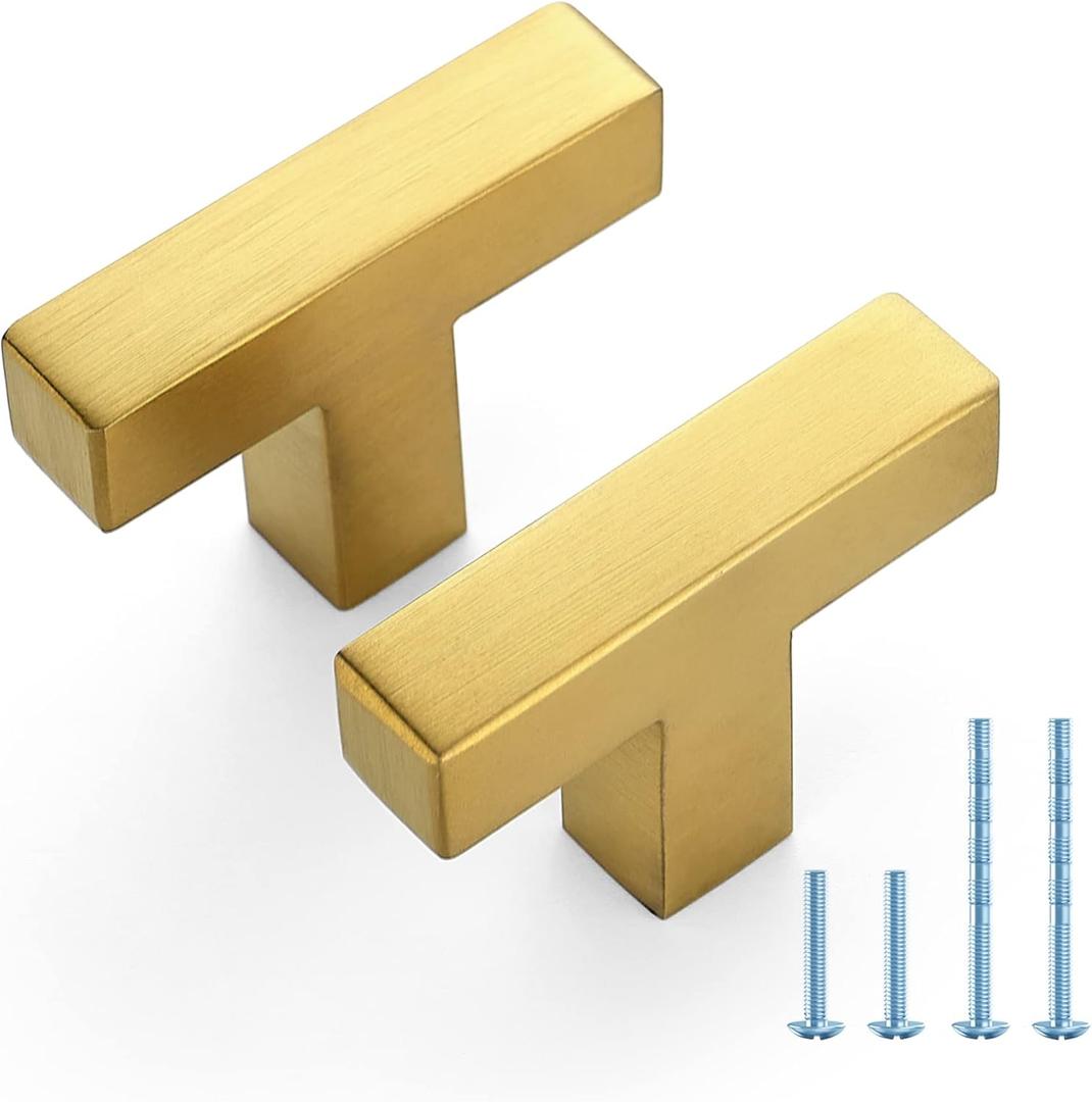 JOY DECOR 10 Pack Kitchen Cabinet Pulls & Handles, 2" Brushed Brass Cabinet Door Knobs with Single Hole, Stainless Steel Drawer Pulls, Kitchen Hardware