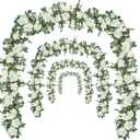 Flower Garland Rose Vine 4Pcs 28FT Artificial Floral Garland with Green Leaves Hanging Rose Vine for Wedding Party Garden Home Wall Decor (White)