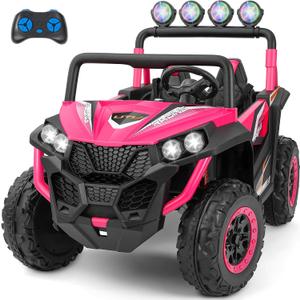 ELEMARA 2 Seater 24V Ride on Toys for Big Kids,Electric Car for Kids w/Parent Remote Control,Heavy-Duty Electric Ride On Truck w/ 4-Wheeler Suspension,5 Mph Max Speed,Bluetooth,Rainbowlight*4,Pink, Large