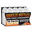 10-Pack Plastic Condiment Squeeze Bottles 36 oz – Refillable Squirt Bottles with Narrow Tip, Leak-Resistant | Great for Oil, Sauces, Ketchup, Mayonnaise, Syrup, Dressing, Summer BBQ and Catering Use