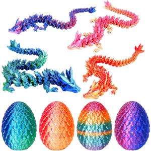 4PCS 3D Printed Dragon Eggs with Dragon Inside, Articulated Crystal Animals Fidget Toy Kid, Small 3D Printer Dinosaur Dino Eggs Toy for Kids Boy Girls (4 Pack-A)