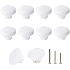 10x White Door Knob Cabinet Retro Round Ceramic Drawer Cupboard Kitchen Dresser Pull Handle Knobs 32mm/1.25" with 3-Sized Screws