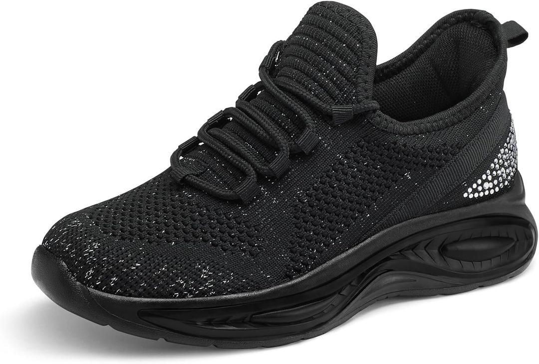 RUNSIDE Girls Lightweight Sneakers Kids Lace-up Tennis Running Shoes, Breathable Walking Shoes for Toddler/Little Kid/Big Kid (4 Big Kid, Black)