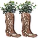 Havawish 2 Pcs Wood Cowboy Boots Wall Planter for Indoor Plants 12 x 8'' Cowboy Boot Flower Vase Hanging Pocket Vases for Flower Faux Greenery Wood Wall Decor for Bathroom Bedroom (Vivid Retro)