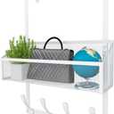 Kaiferty Over The Door Hooks Organizer, Coat Rack Over The Door Storage Hanger Towel Rack, Back of Door Storage Organizer for Bathroom,Bedroom,Kitchen,Office (White, 2-Tier)