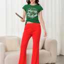 Christmas Shirt for Women Merry Christmas Leopard Graphic Tee Xmas Tree Graphic Holiday T-Shirt Tops (Small, Green1)