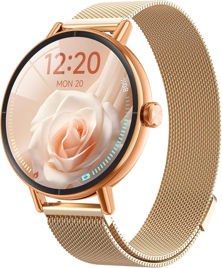Smart Watches for Women,1.27" HD Fitness Tracker Answer,Make Call,Heart Rate,Sleep,SpO2,Round Smart Watch for iPhone/Samsung/Android,IP68 Waterproof,110+ Sport Mode-Rose Gold